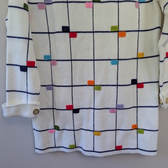Vintage Colorful Geometric Cardigan Sweater Maximalist Grid Retro - Picture 12 of 12